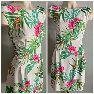 VINTAGE 90’s y2k cream floral tropical fit and flare formal dress cocktail party
